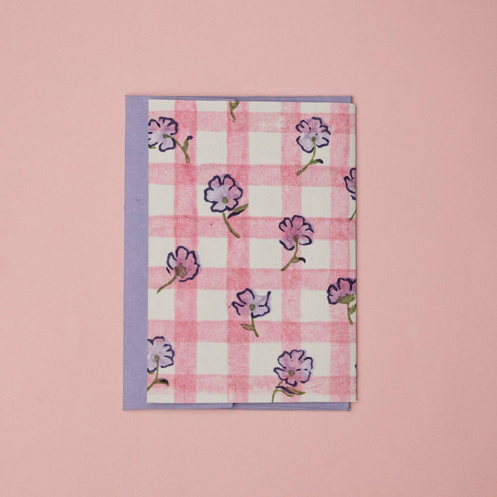 Block Printed Greeting Card | Gingham Violet Meringue
