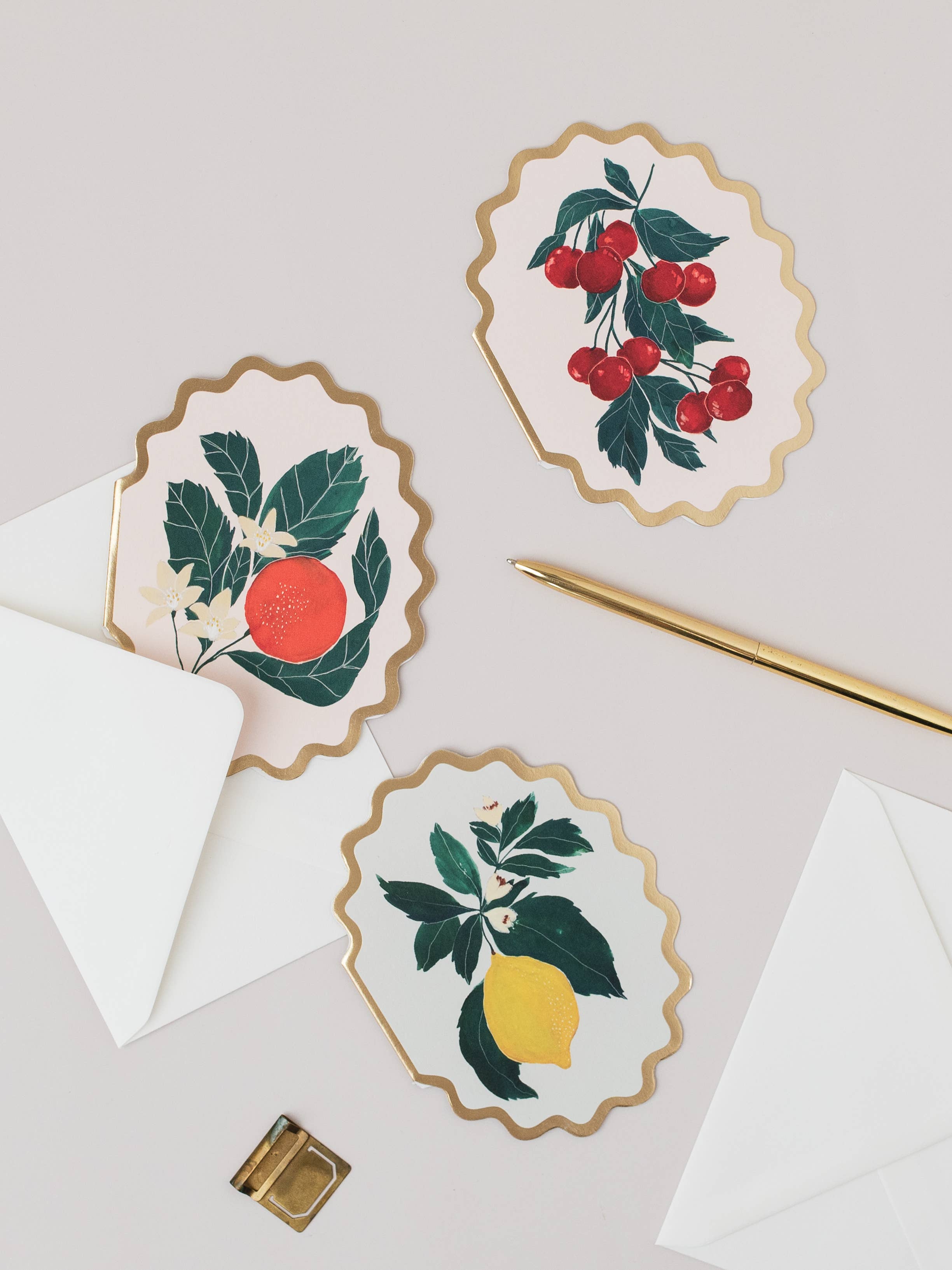 ORANGE BOTANICAL FRUIT SCALLOP DIE CUT CARD