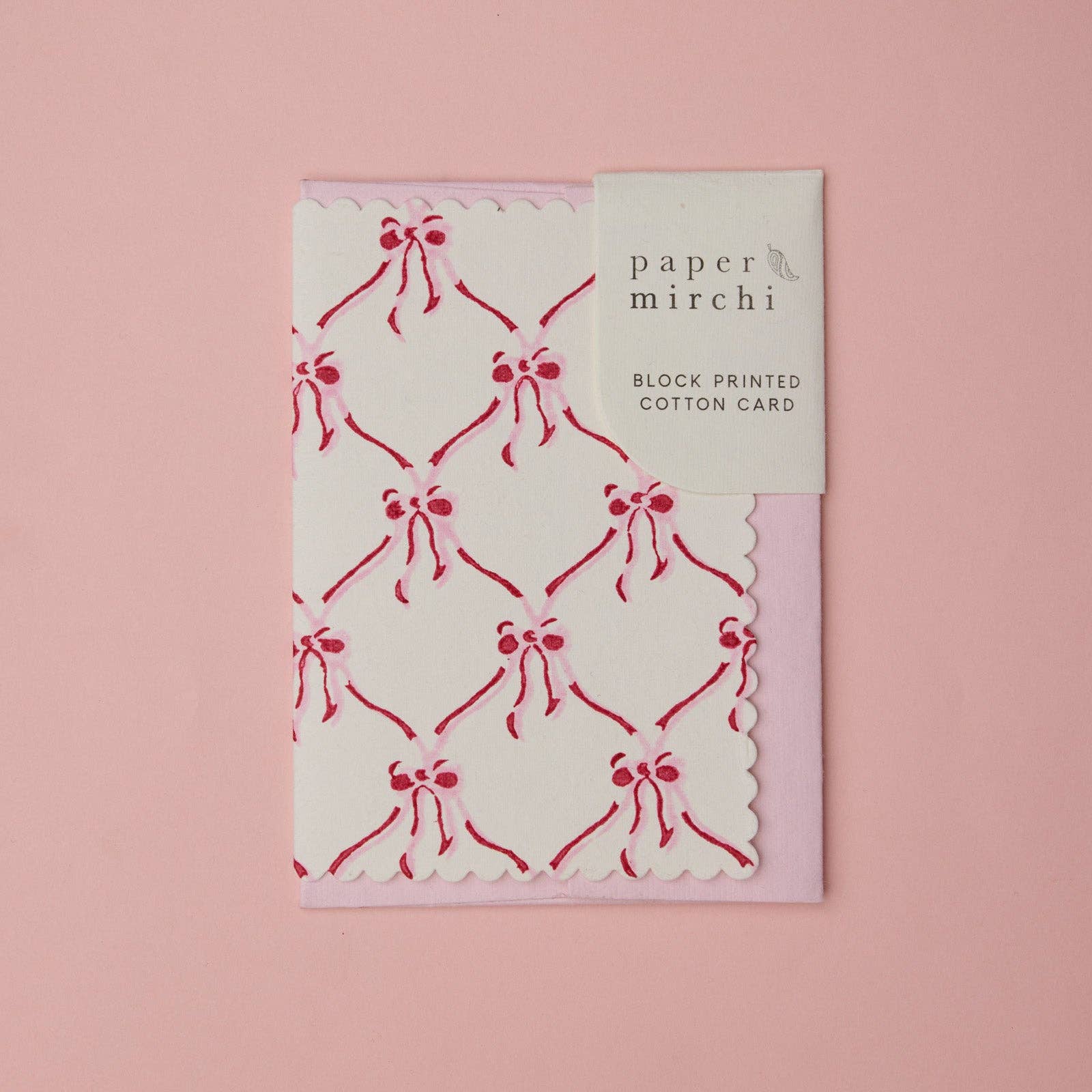 Block Printed Greeting Card | Bows Pink Sorbet