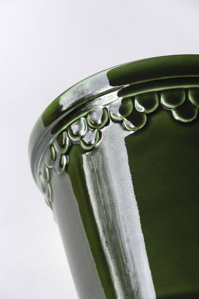 Bergs Potter Copenhagen Glazed Emerald Green Pot and Saucer Set