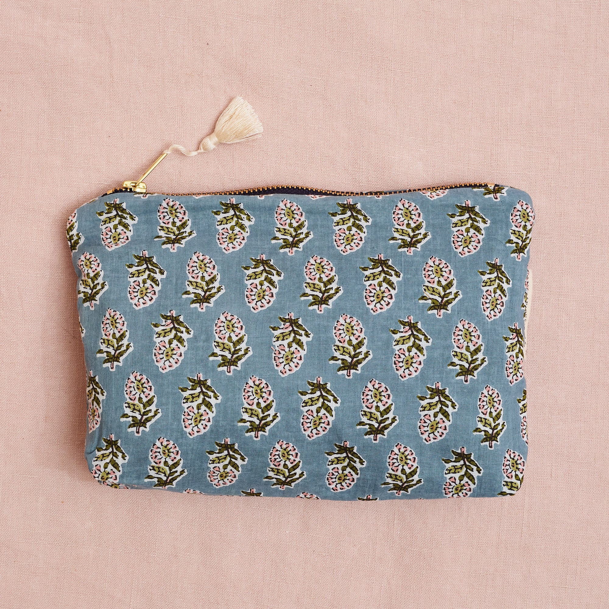 Block Printed Zip Pouch: Pheobe Print | Two sizes available