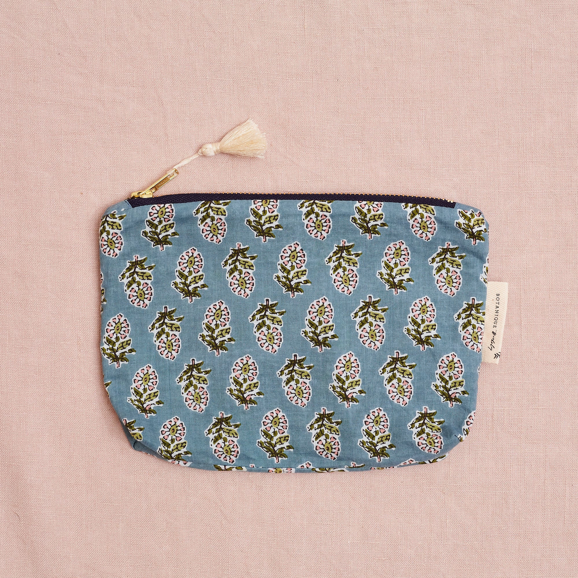 Block Printed Zip Pouch: Pheobe Print | Two sizes available