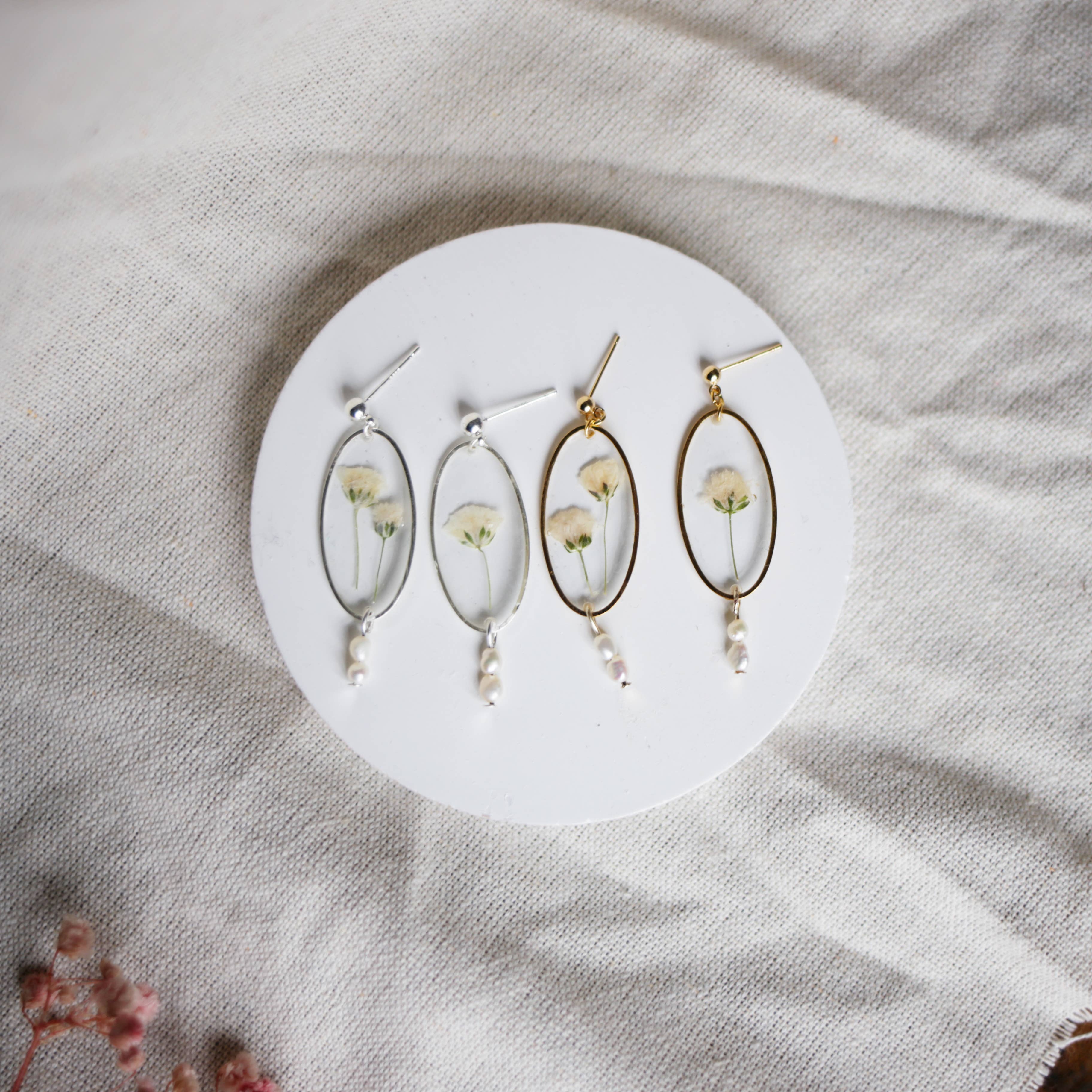 Baby Breath Dangle Stud Earrings With Freshwater Pearls