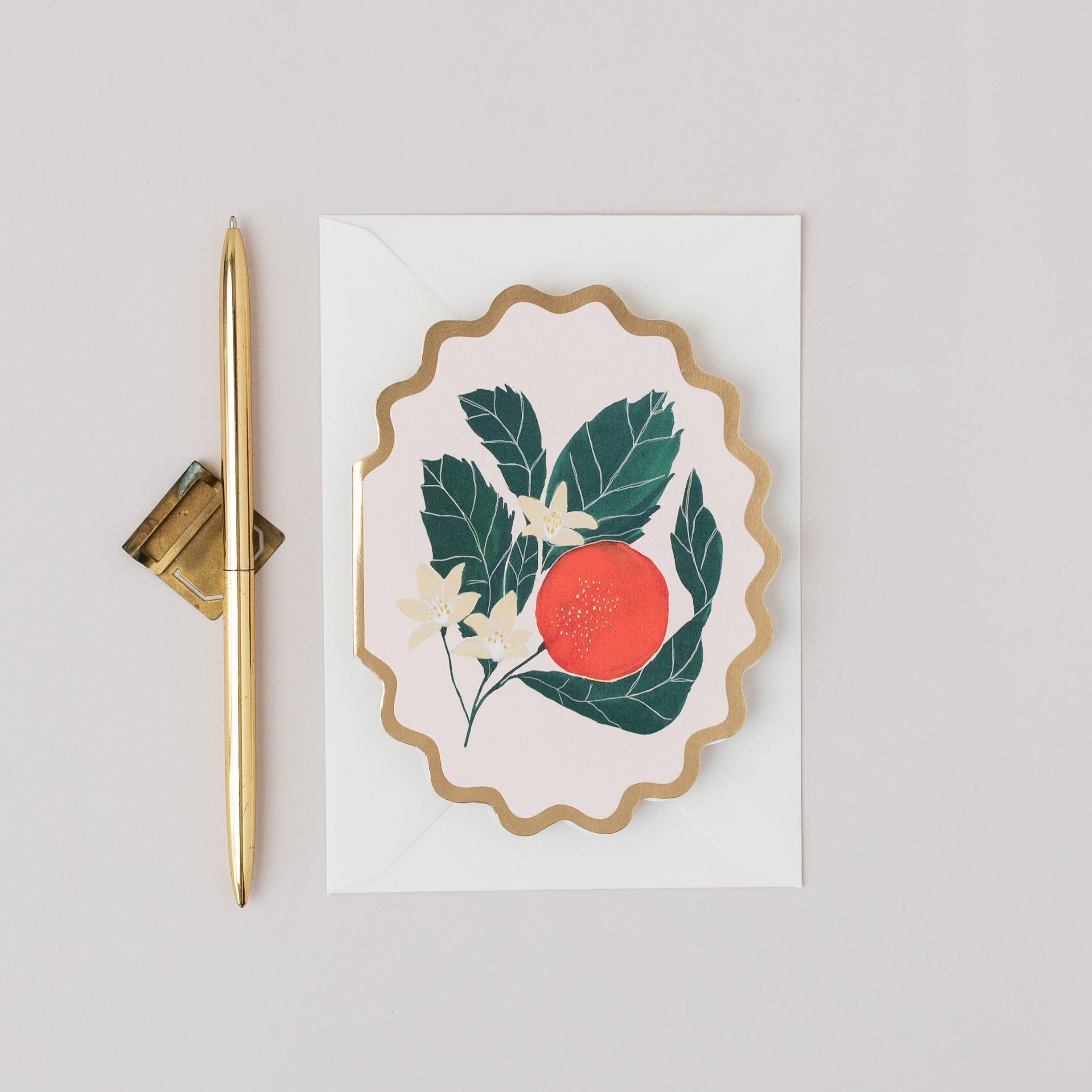 ORANGE BOTANICAL FRUIT SCALLOP DIE CUT CARD