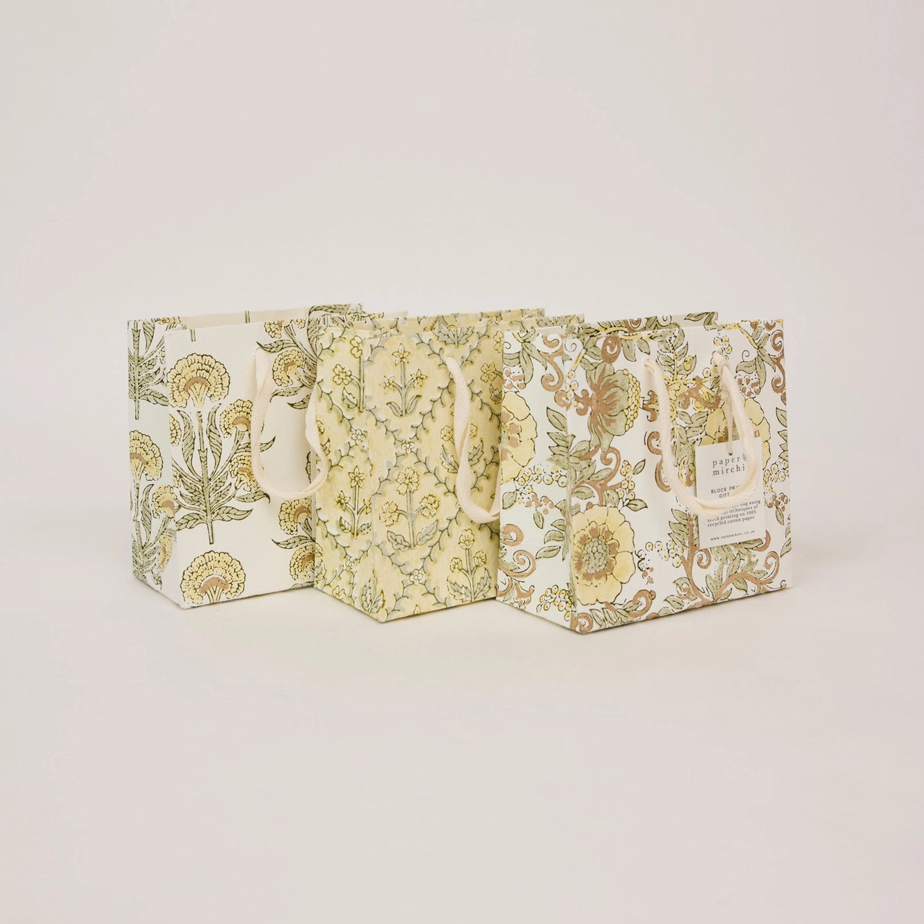 Block Printed Gift Bags | Buttercream | 3 Designs & 2 Sizes Available