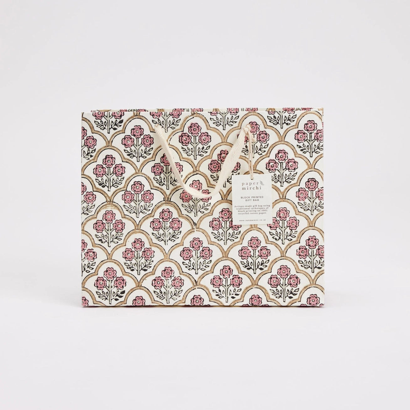Block Printed Gift Bags | 3 Designs Available | Pink Earth | Medium