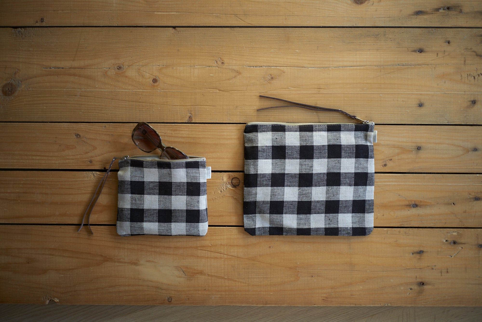 Canna Linen Pouch  | Black Natural Check | 2 Sizes Available