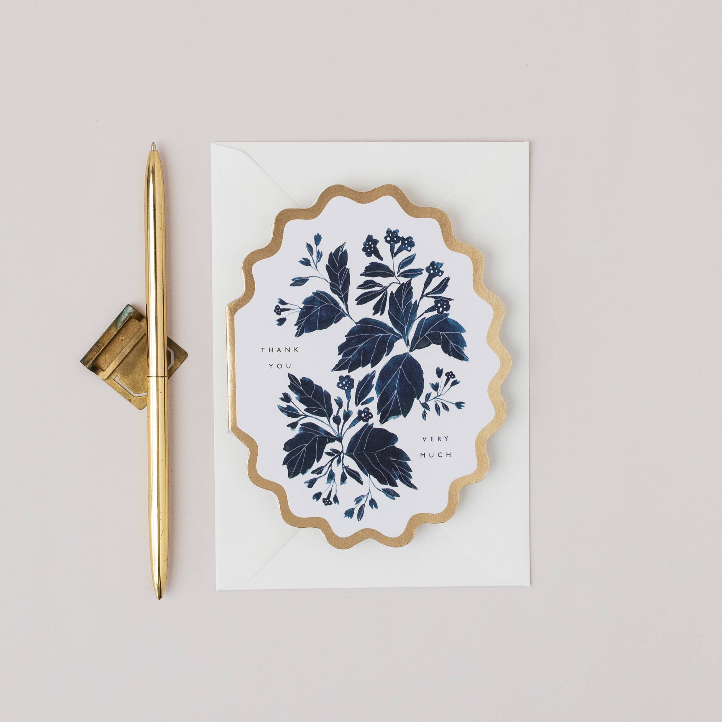 THANK YOU VERY MUCH  BOTANICAL SCALLOP DIE CUT CARD