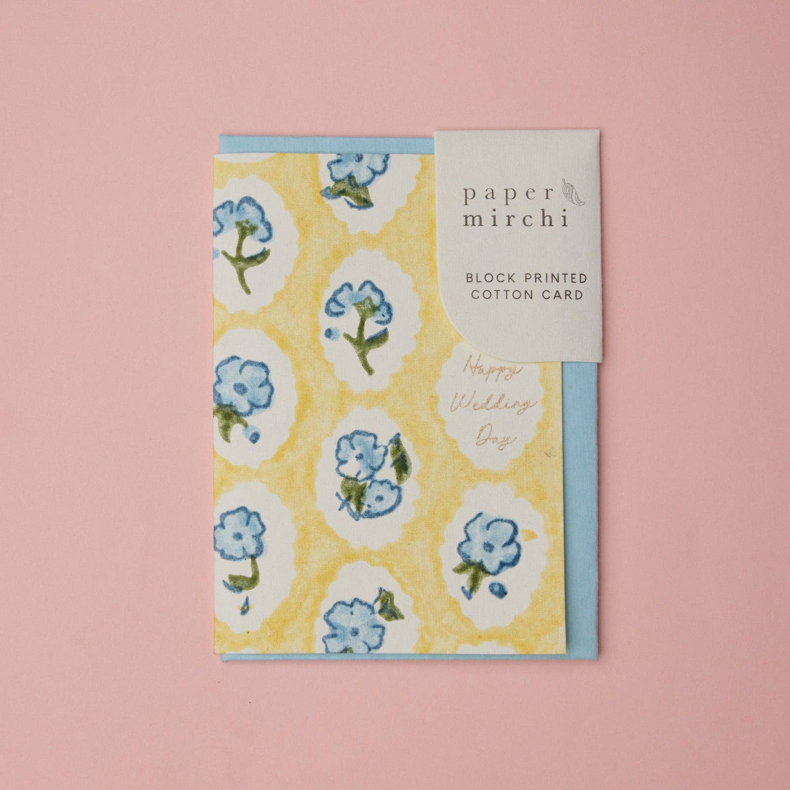 'Happy Wedding Day' Block Printed Greeting Card | Scallop Tiles Alaska