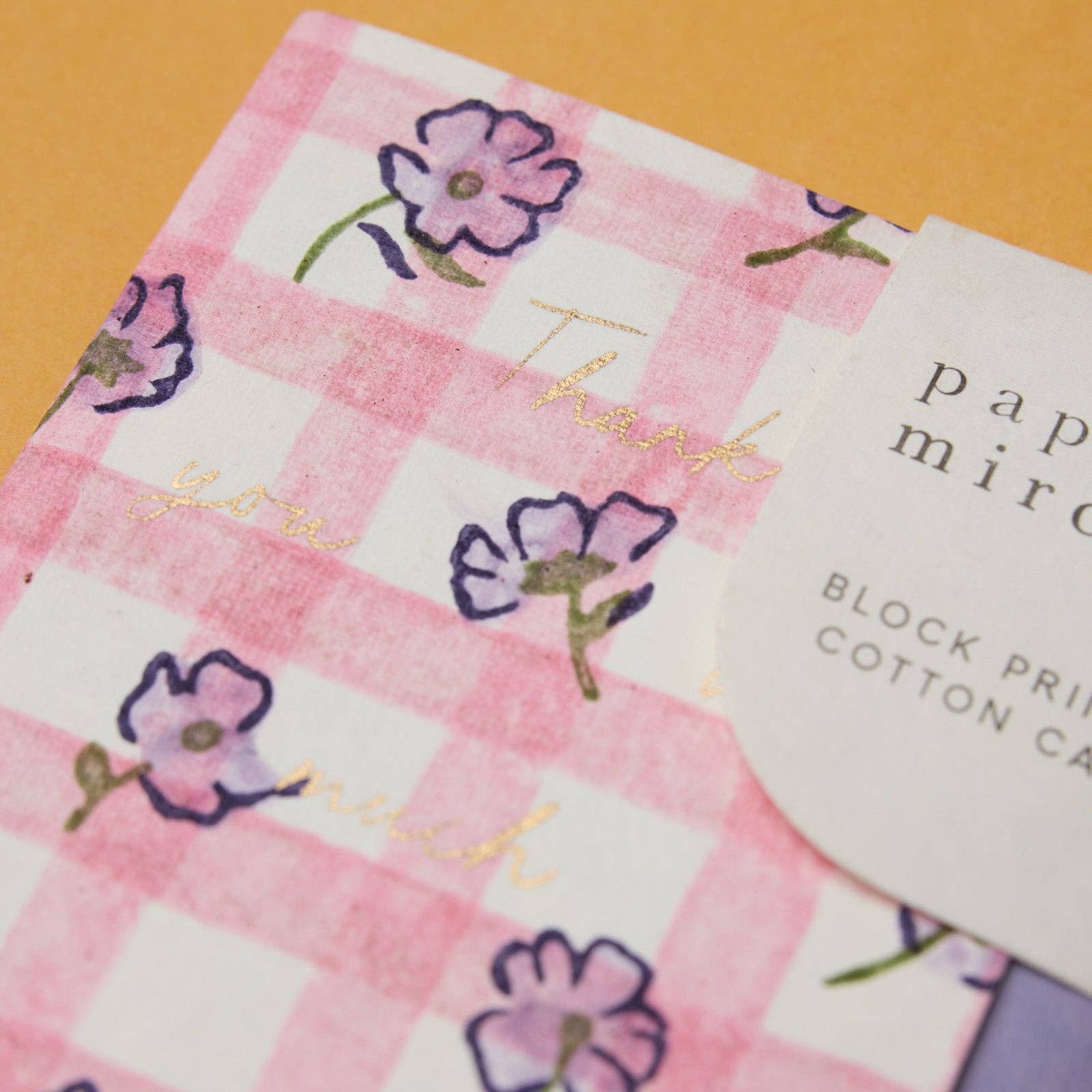 'Thank You' Block Printed Greeting Card | Gingham Violet Meringue