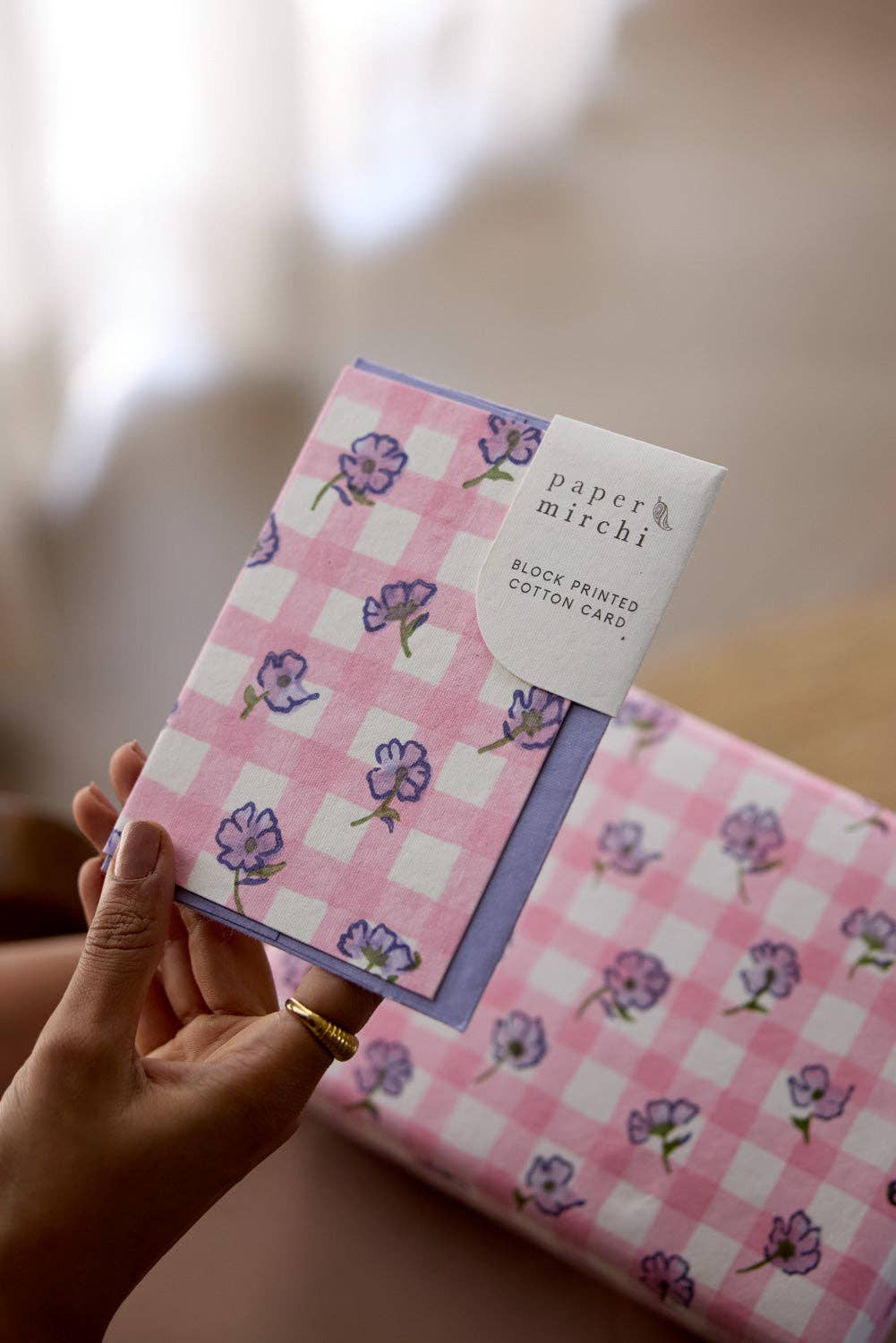 Block Printed Greeting Card | Gingham Violet Meringue