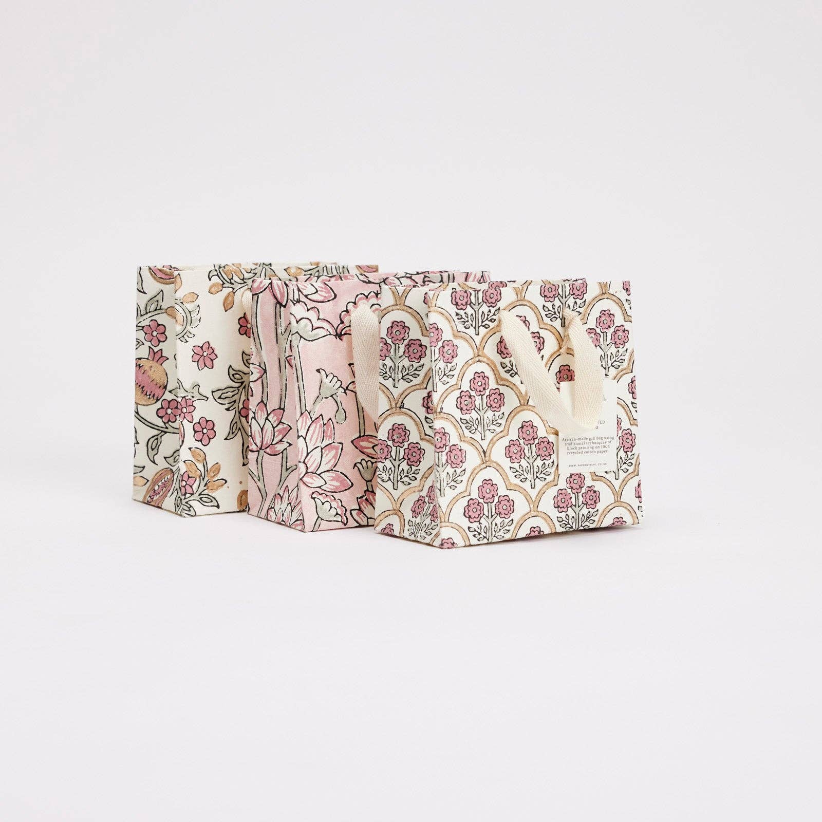 Block Printed Gift Bags | Pink Earth | 3 Designs Available| Small