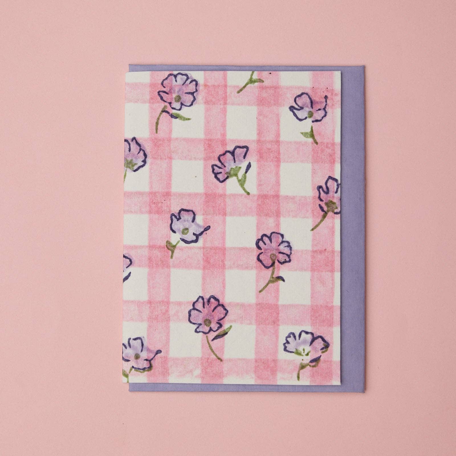 Block Printed Greeting Card | Gingham Violet Meringue