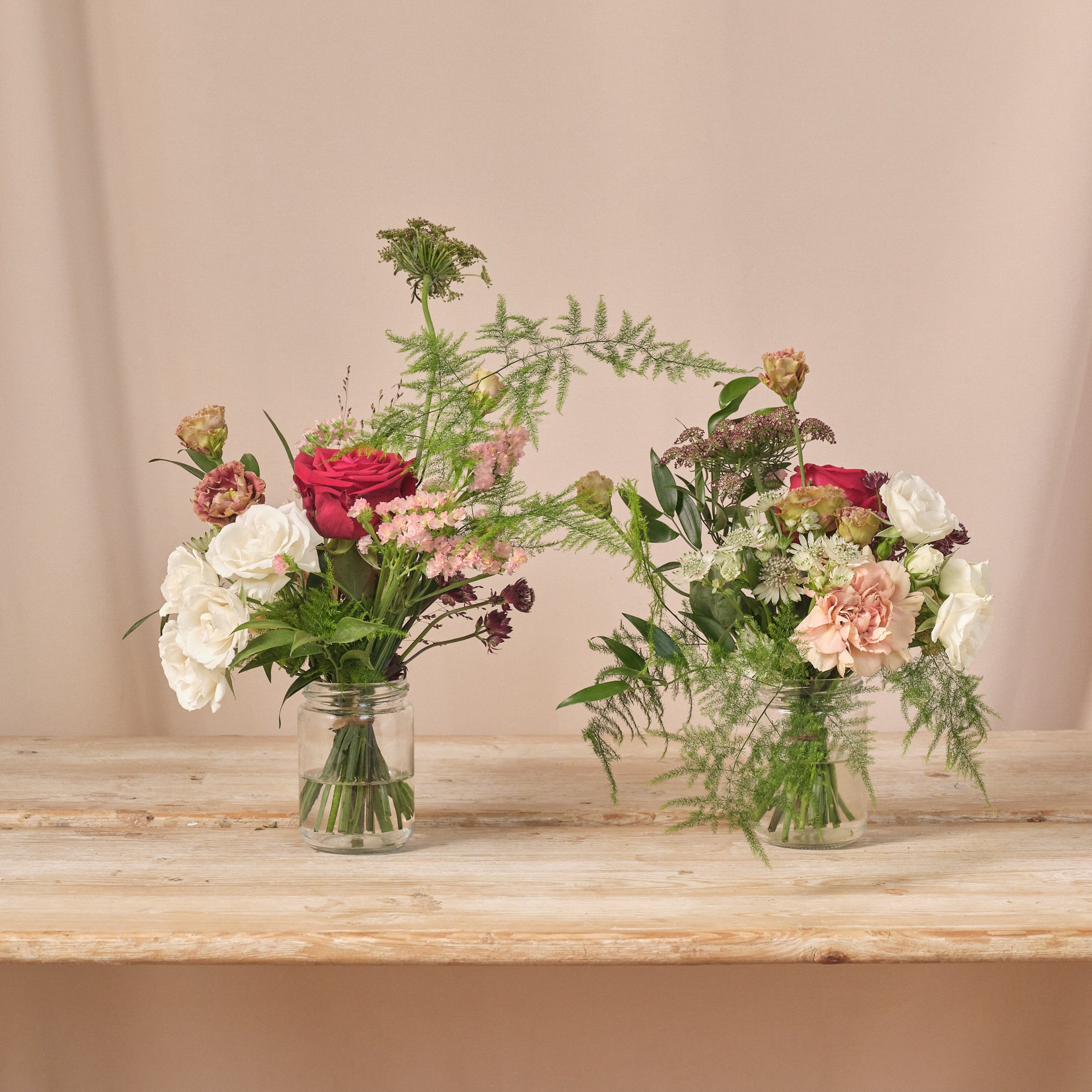 Romantic Red Jam Jar Arrangements
