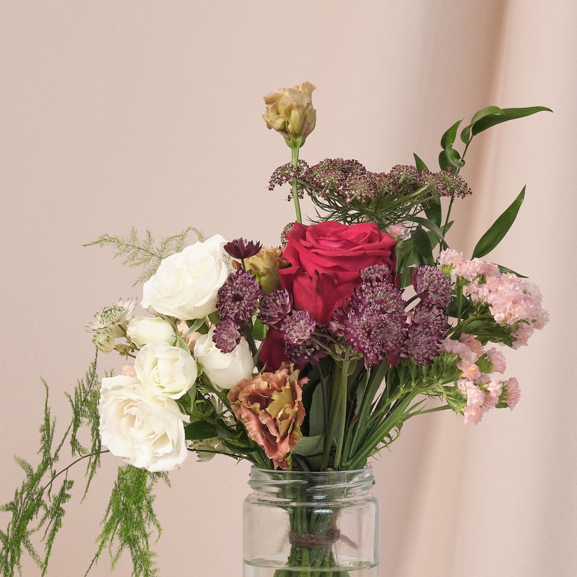 Romantic Red Jam Jar Arrangements