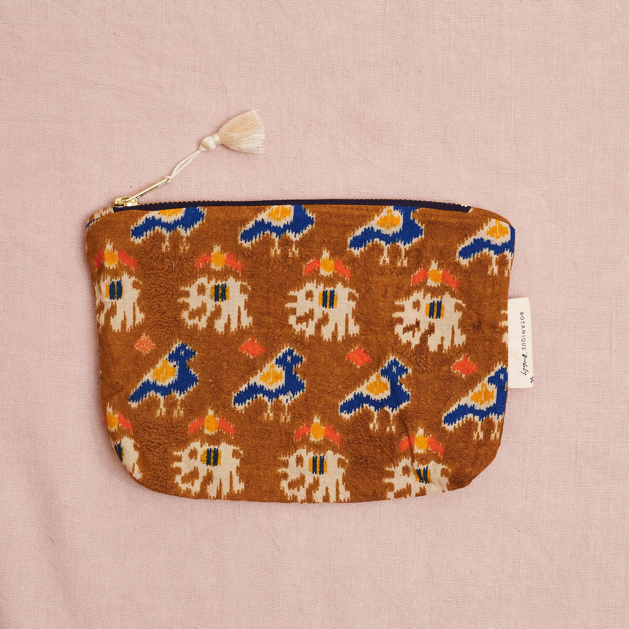 Block Printed Zip Pouch: Bird Print | Two sizes available