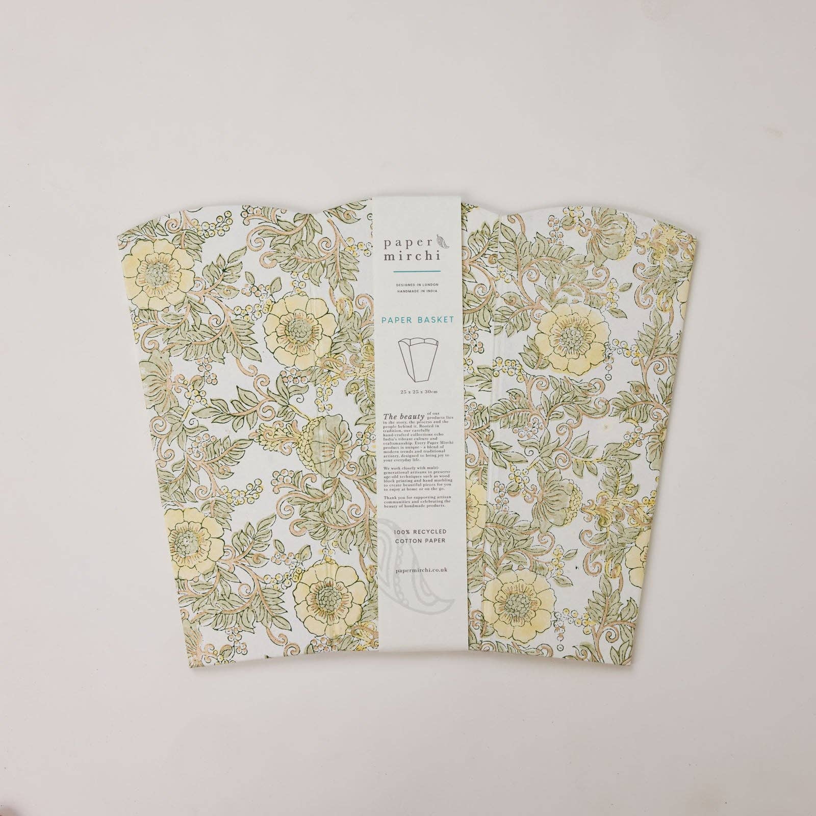 Block Printed Waste Paper Basket | Wild Rose Buttercream