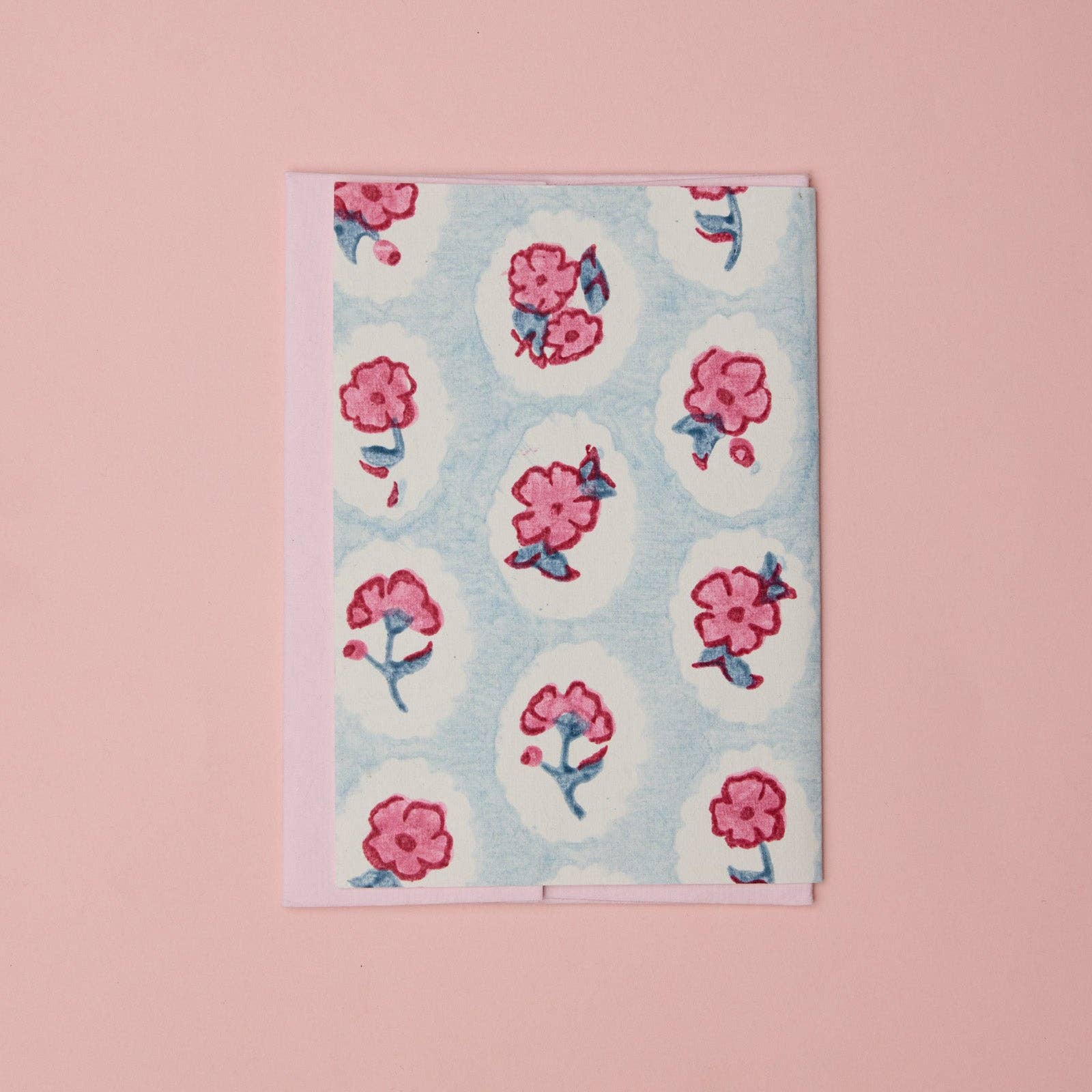Block Printed Greeting Card | Scallop Tiles Pink Sorbet