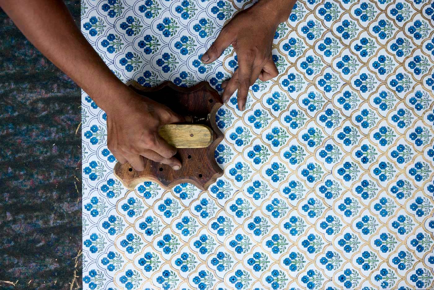 Block Printed Tissue Box - Trellis Indigo