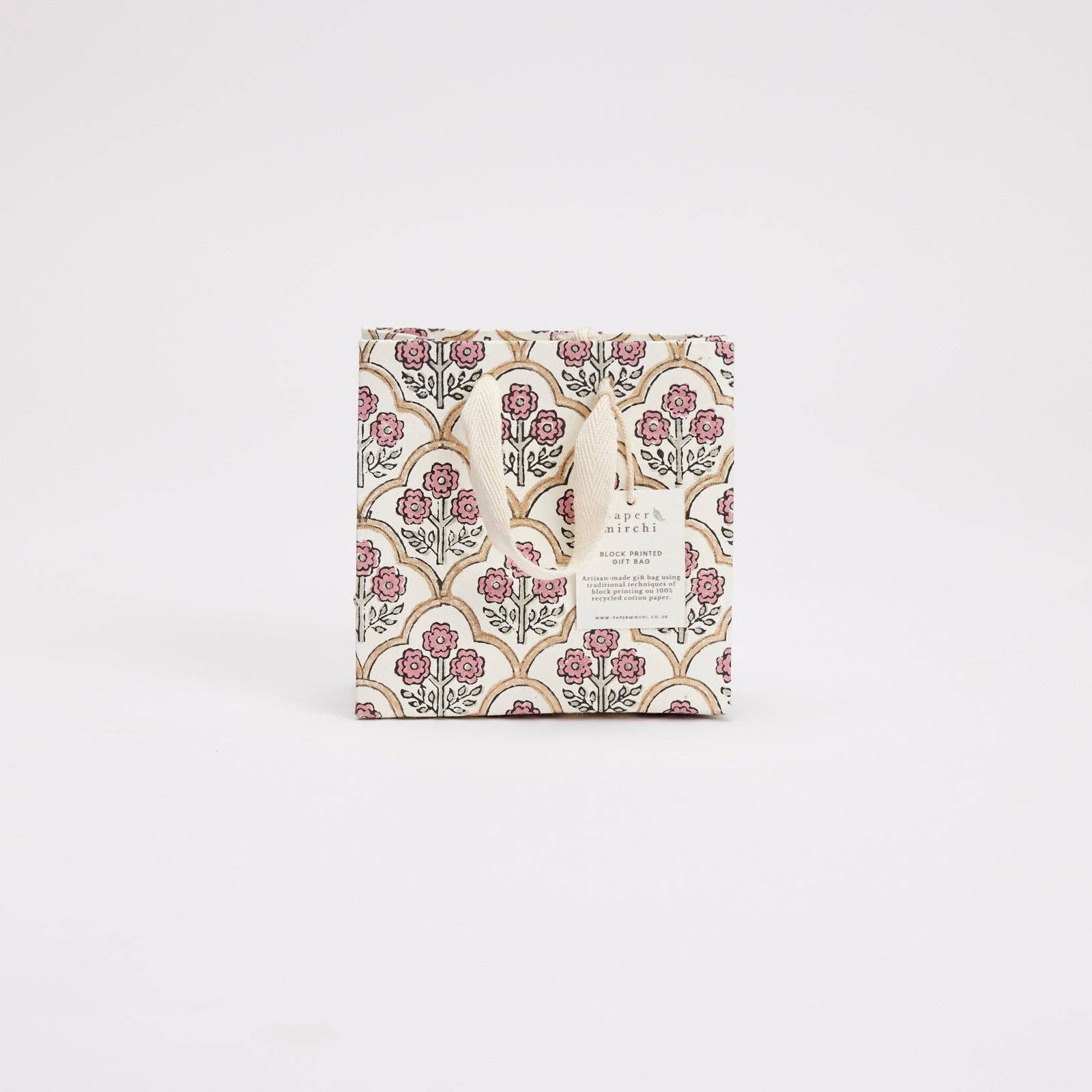 Block Printed Gift Bags | Pink Earth | 3 Designs Available| Small