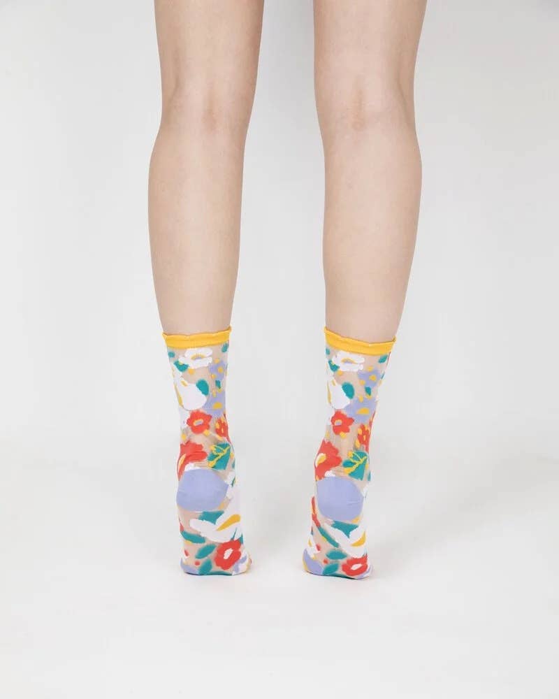 Flower Garden Sheer Socks | Yellow