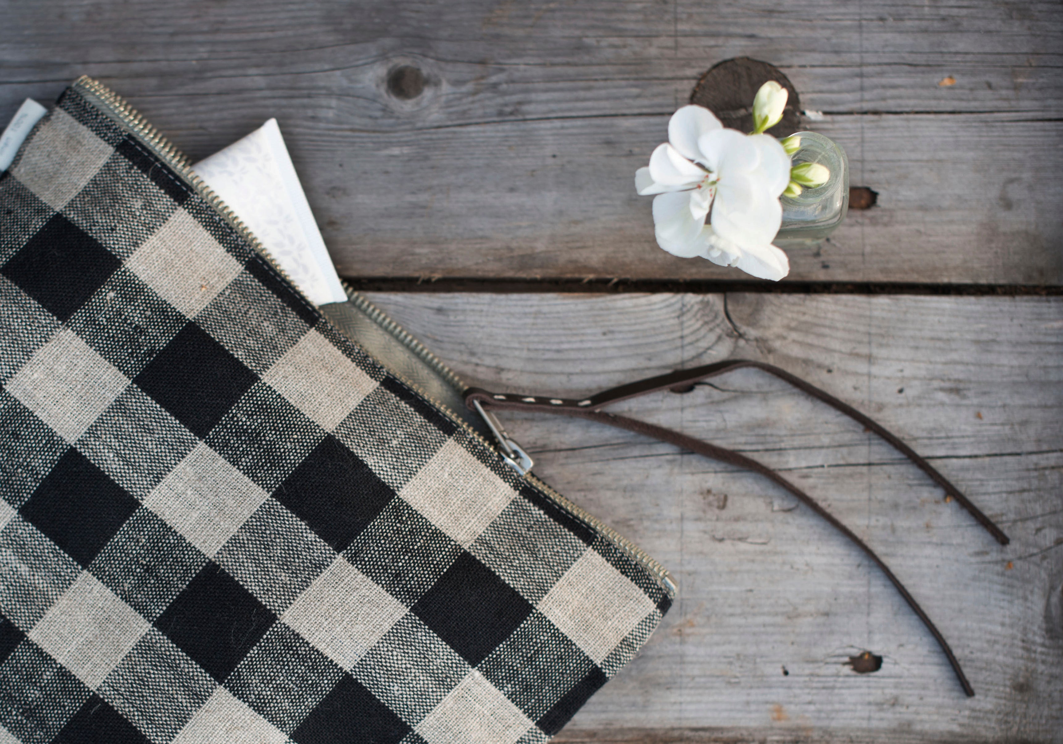 Canna Linen Pouch  | Black Natural Check | 2 Sizes Available